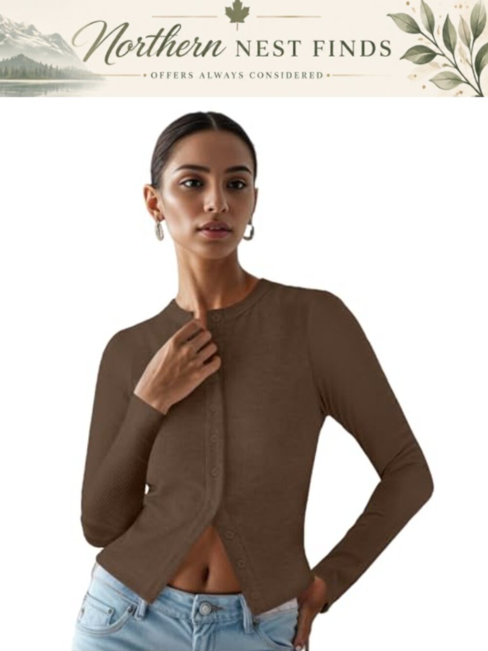 Ribbed Knit Button Down Cardigan Women Long Sleeve Slim Fit Fall Layering Top